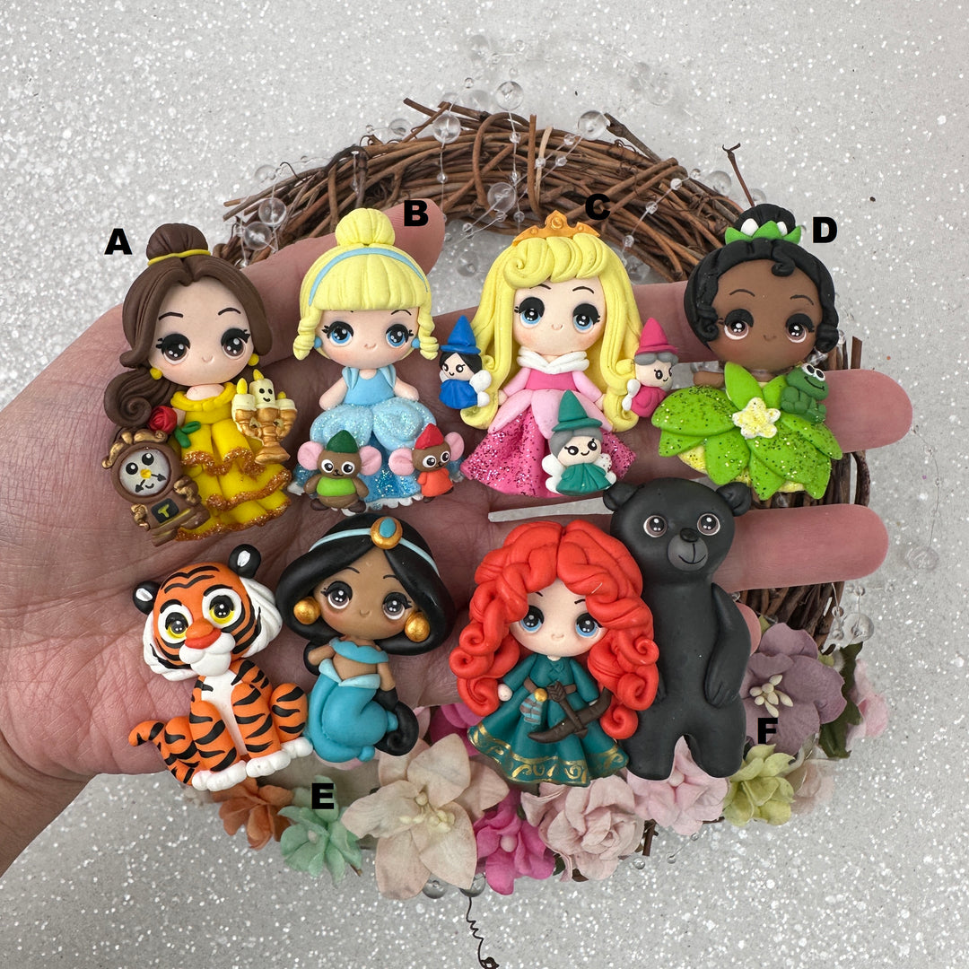 Princess and her friends - Handmade Flatback Clay Bow Centre
