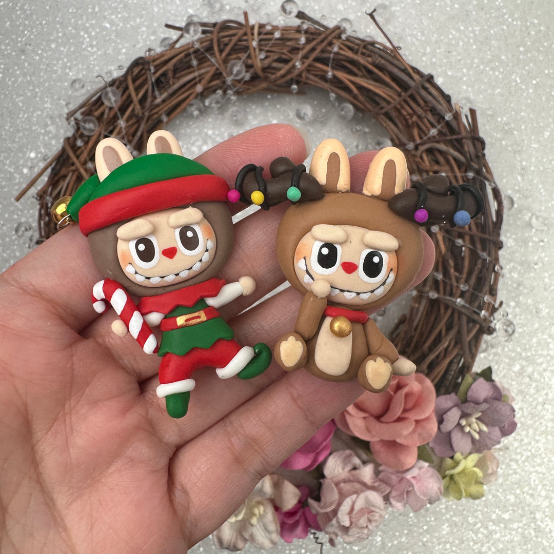 Christmas spooky lovely monster - Handmade Flatback Clay Bow Centre