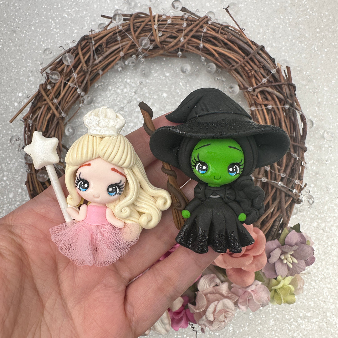 Halloween magic witch girls - Handmade Flatback Clay Bow Centre