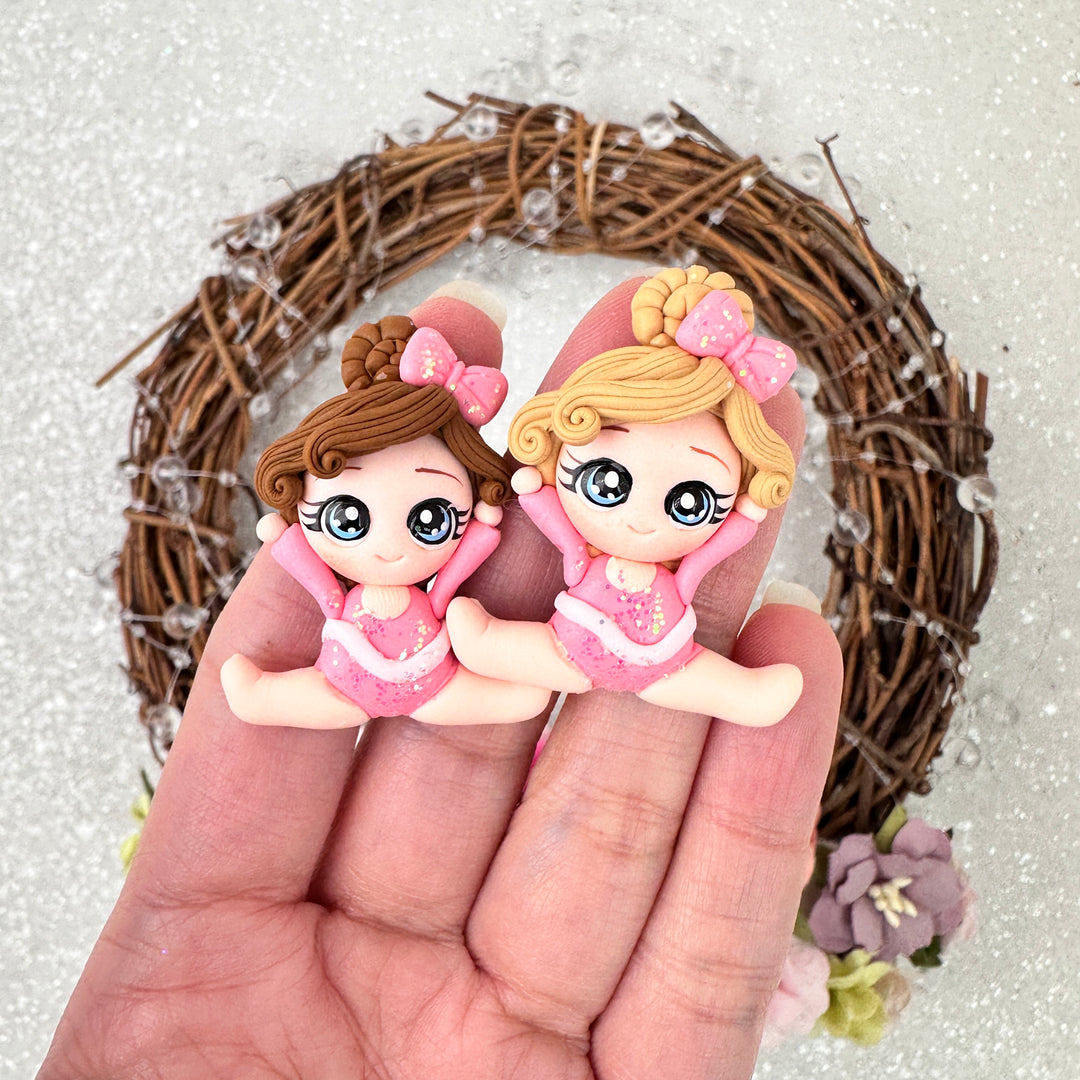Gym girl pink suit - Handmade Flatback Clay Bow Centre