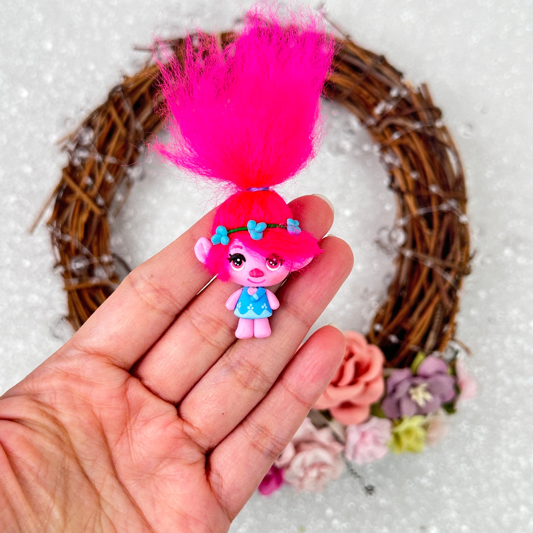 Pink troll hot pink hair - Handmade Flatback Clay Bow Centre