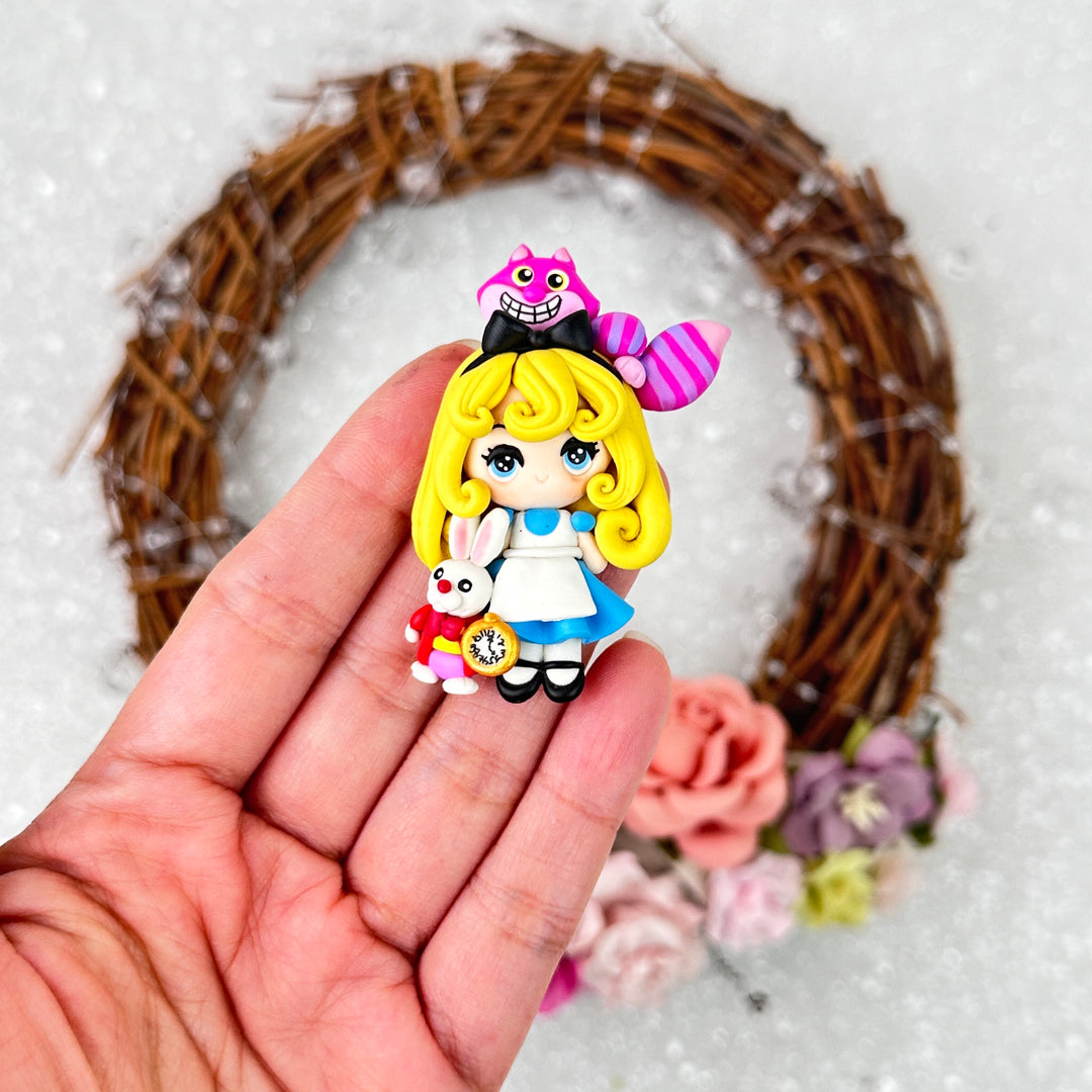 Blonde hair girl wonder world - Handmade Flatback Clay Bow Centre