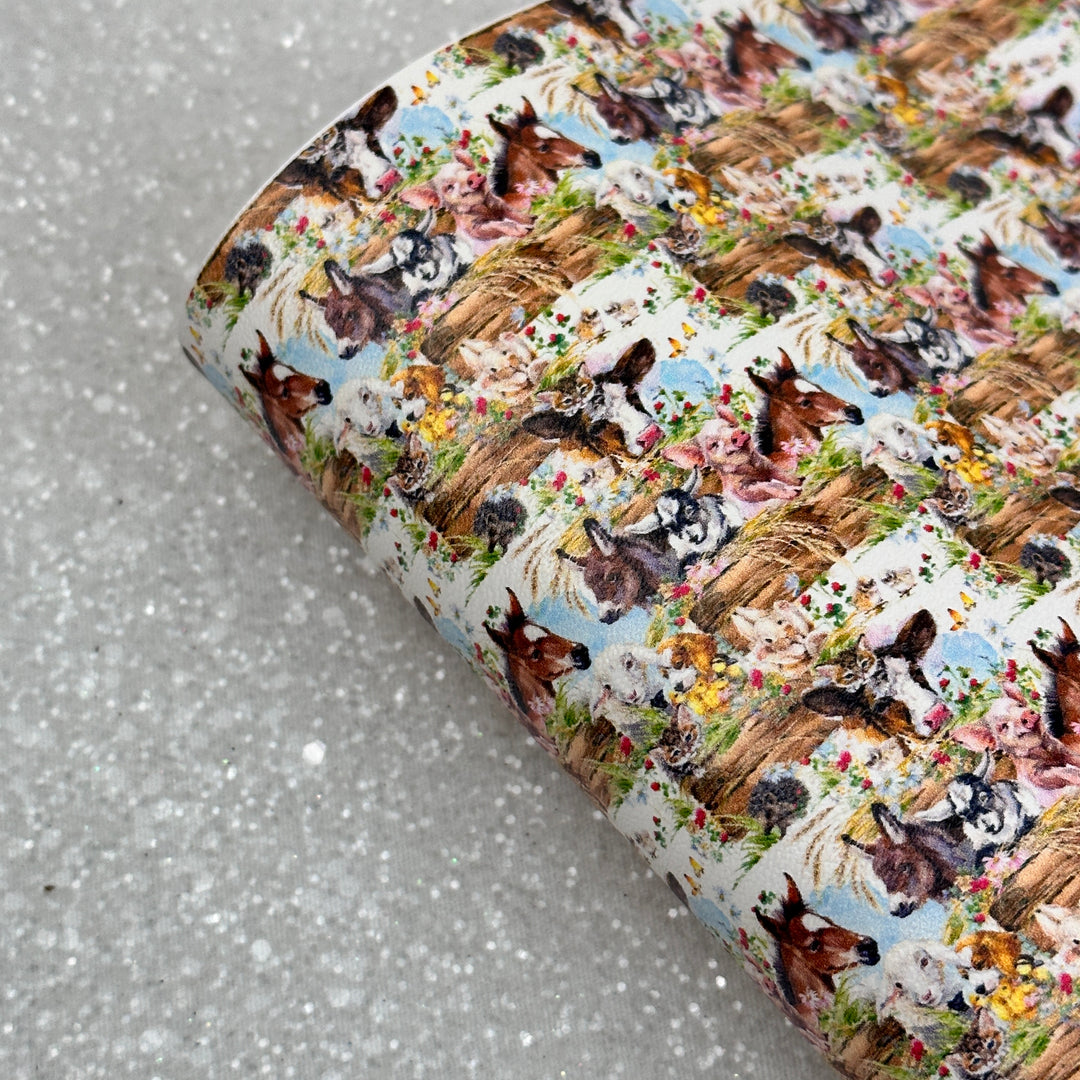 Farm animals horse, cow, sheep - faux vegan Leather vinyl - canvas - choose Fabric material Sheets