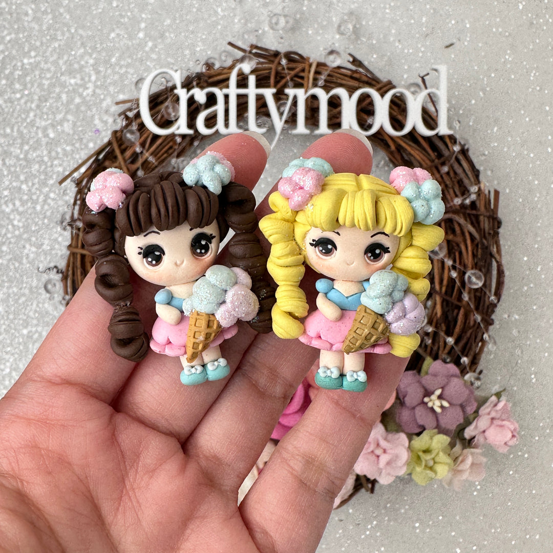 Ice cream girl - Handmade Flatback Clay Bow Centre