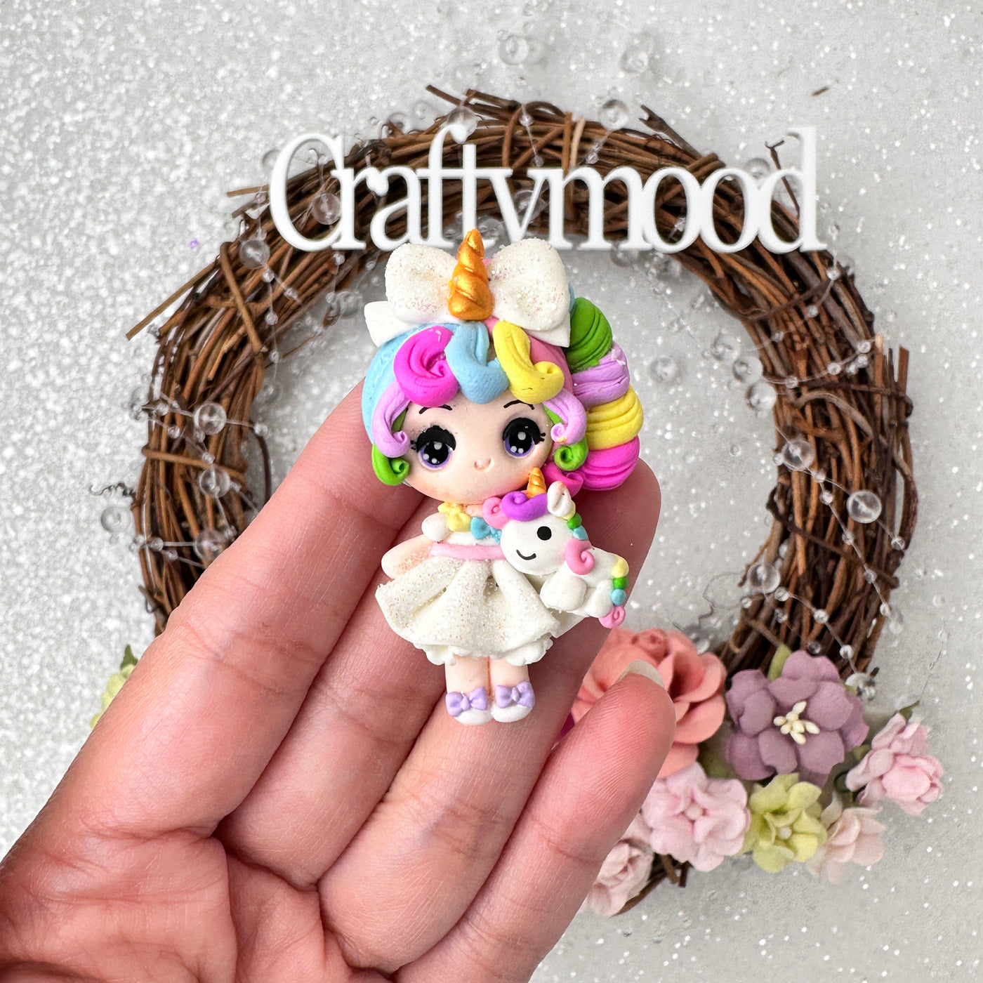 Unicorn girl - Handmade Flatback Clay Bow Centre