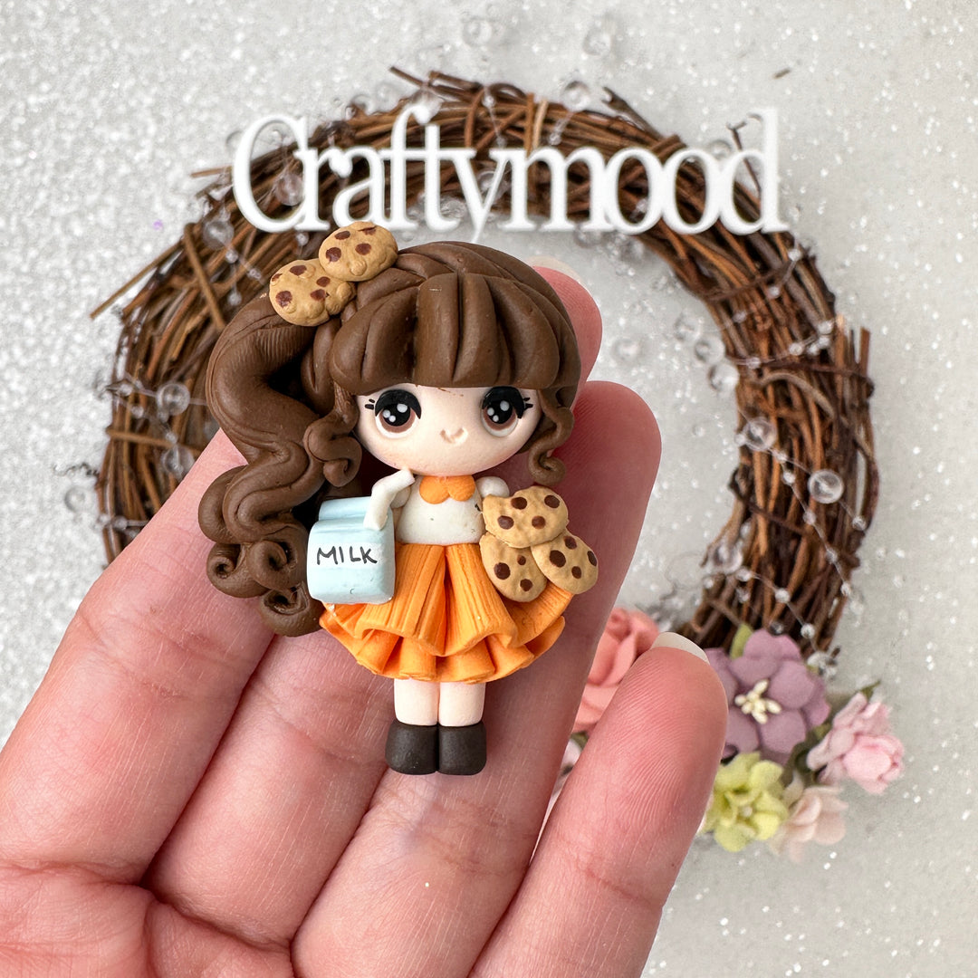 Milk and Cookie girl - Handmade Flatback Clay Bow Centre