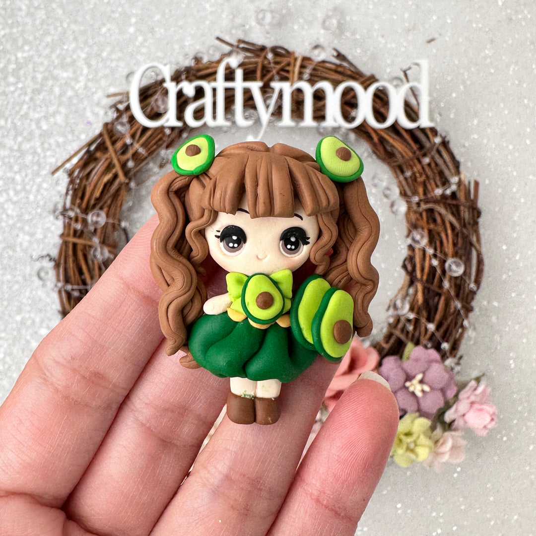 Avocado girl - Handmade Flatback Clay Bow Centre