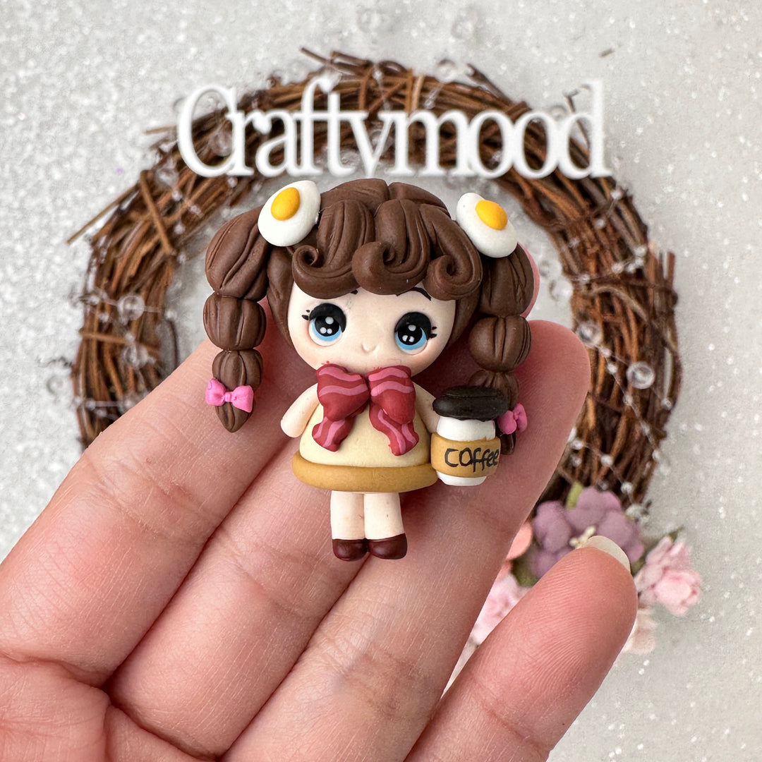 Coffee girl - Handmade Flatback Clay Bow Centre