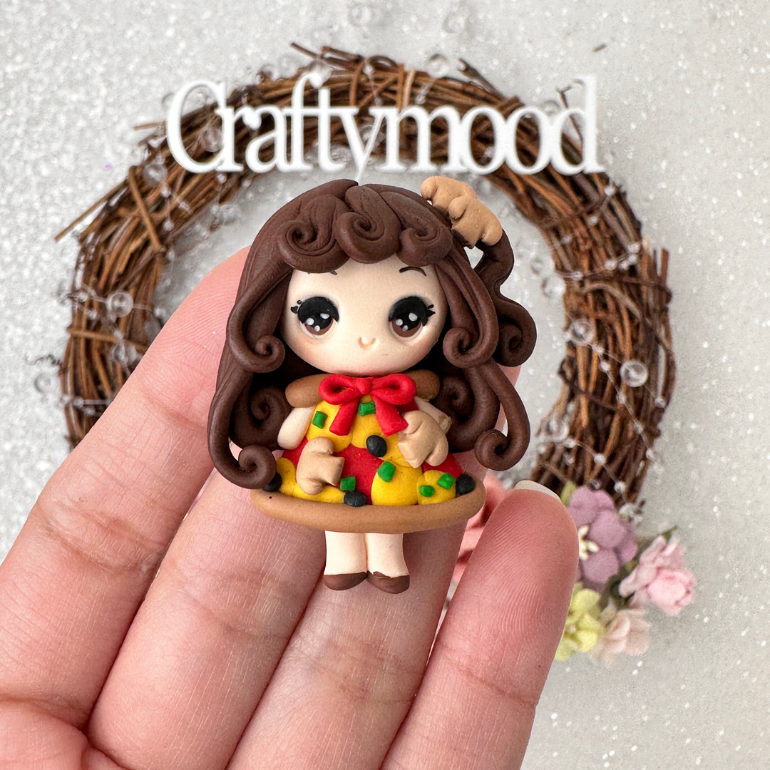 Pizza girl - Handmade Flatback Clay Bow Centre