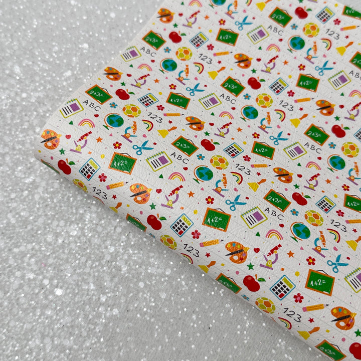 School pencil alphabet - faux Pu Leather vinyl - canvas - choose Fabric material Sheets