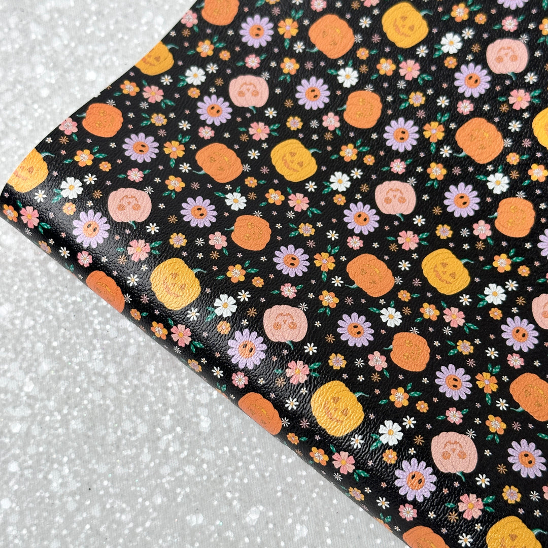 Flower pumpkin - faux Pu Leather vinyl sheet