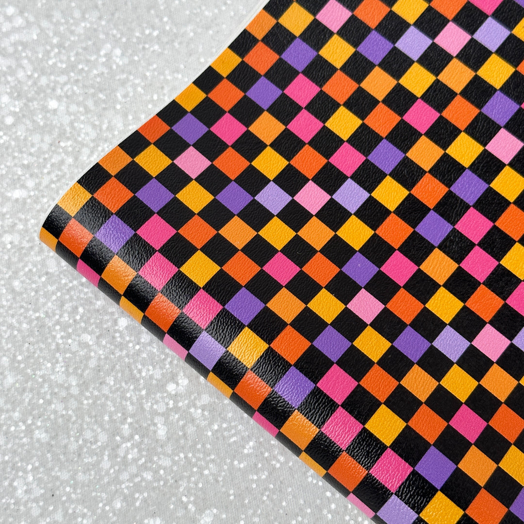 Halloween ghost check pattern - faux Pu Leather vinyl - canvas - choose Fabric material Sheets