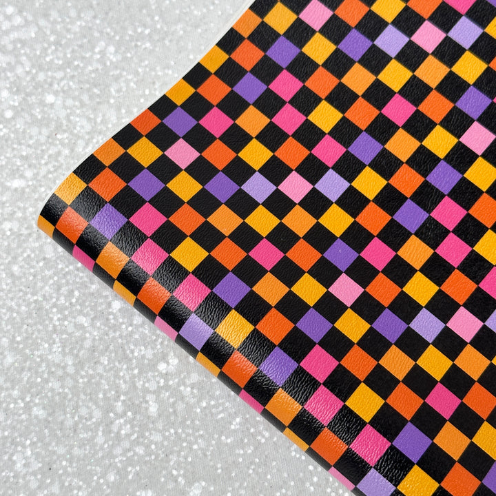Halloween ghost check pattern - faux Pu Leather vinyl - canvas - choose Fabric material Sheets