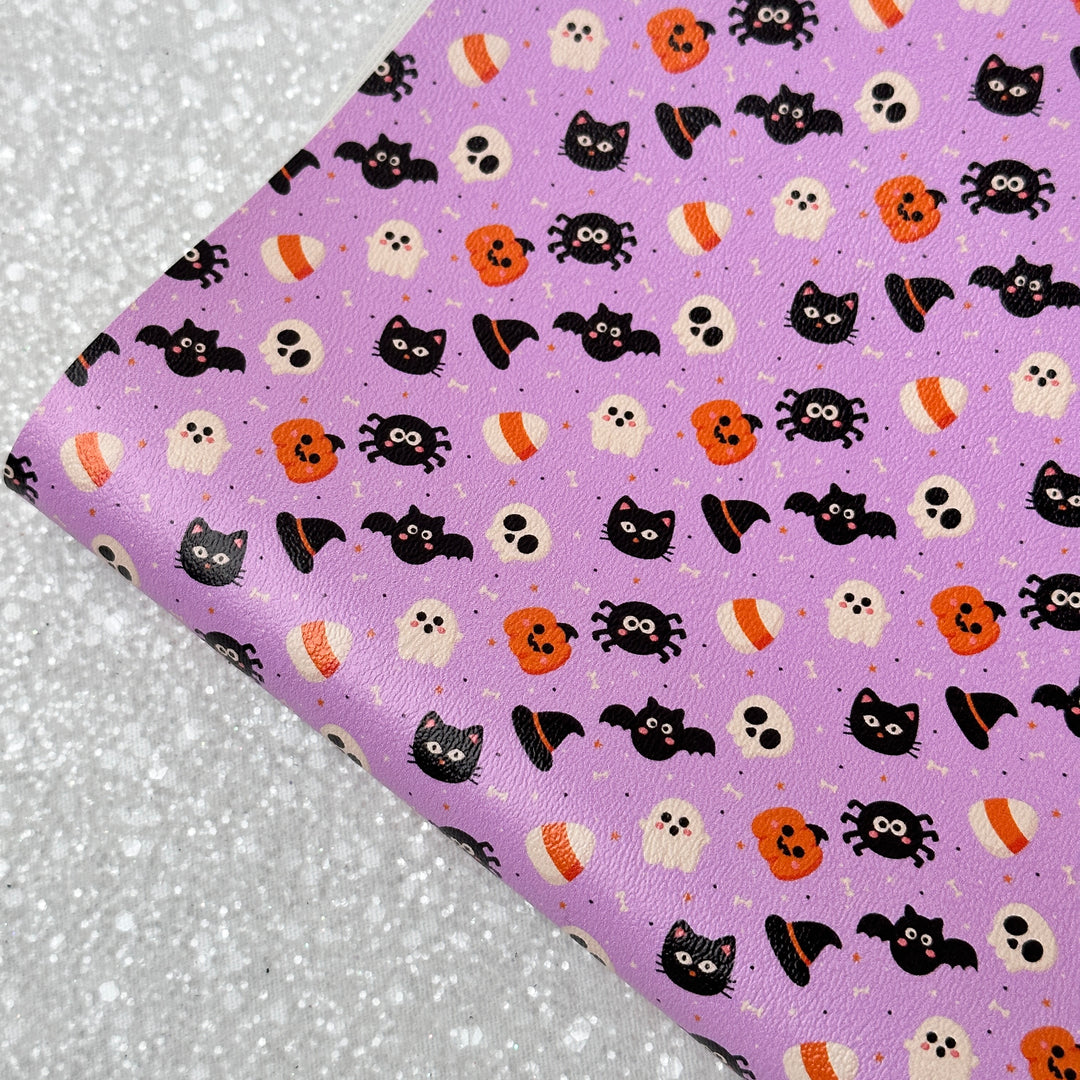 Halloween ghost check pattern - faux Pu Leather vinyl - canvas - choose Fabric material Sheets