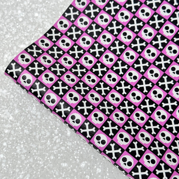 Halloween ghost check pattern - faux Pu Leather vinyl - canvas - choose Fabric material Sheets