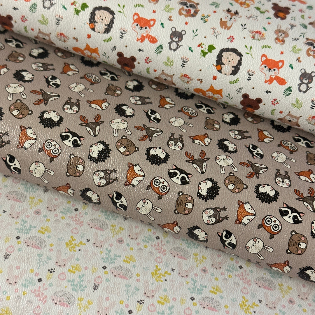 fall critter fox hedgehog - faux Pu Leather vinyl - canvas - choose Fabric material Sheets