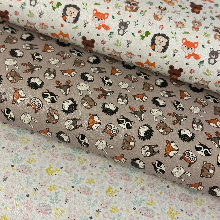 fall critter fox hedgehog - faux Pu Leather vinyl - canvas - choose Fabric material Sheets