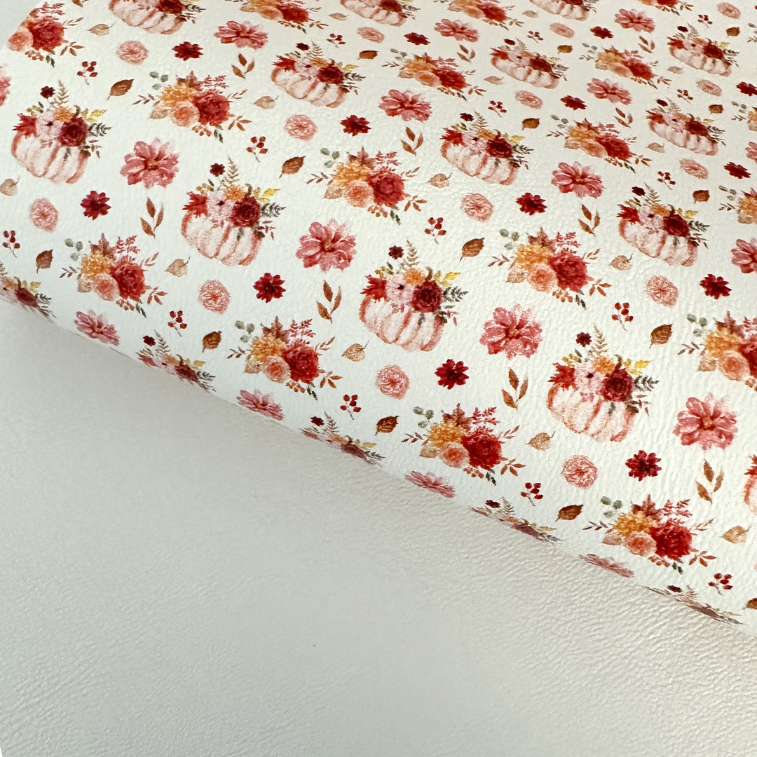 pumpkin floral - faux Pu Leather vinyl - canvas - choose Fabric material Sheets