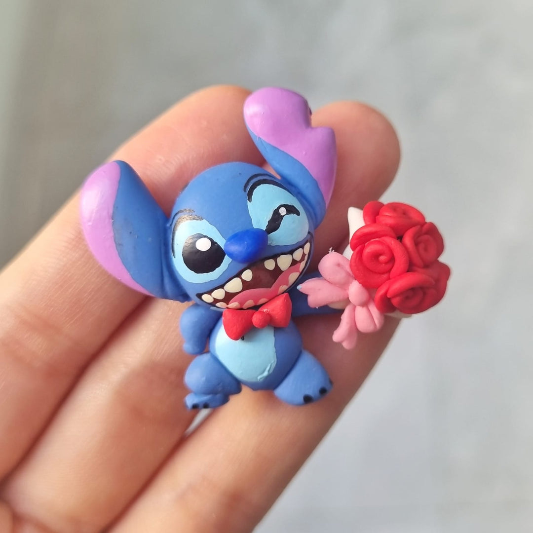 Blue monster Valentine flowers - Handmade Flatback Clay Bow Centre