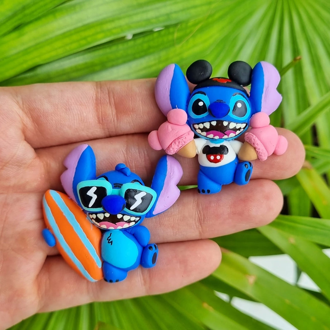 Summer beach happy blue monster - Handmade Flatback Clay Bow Centre