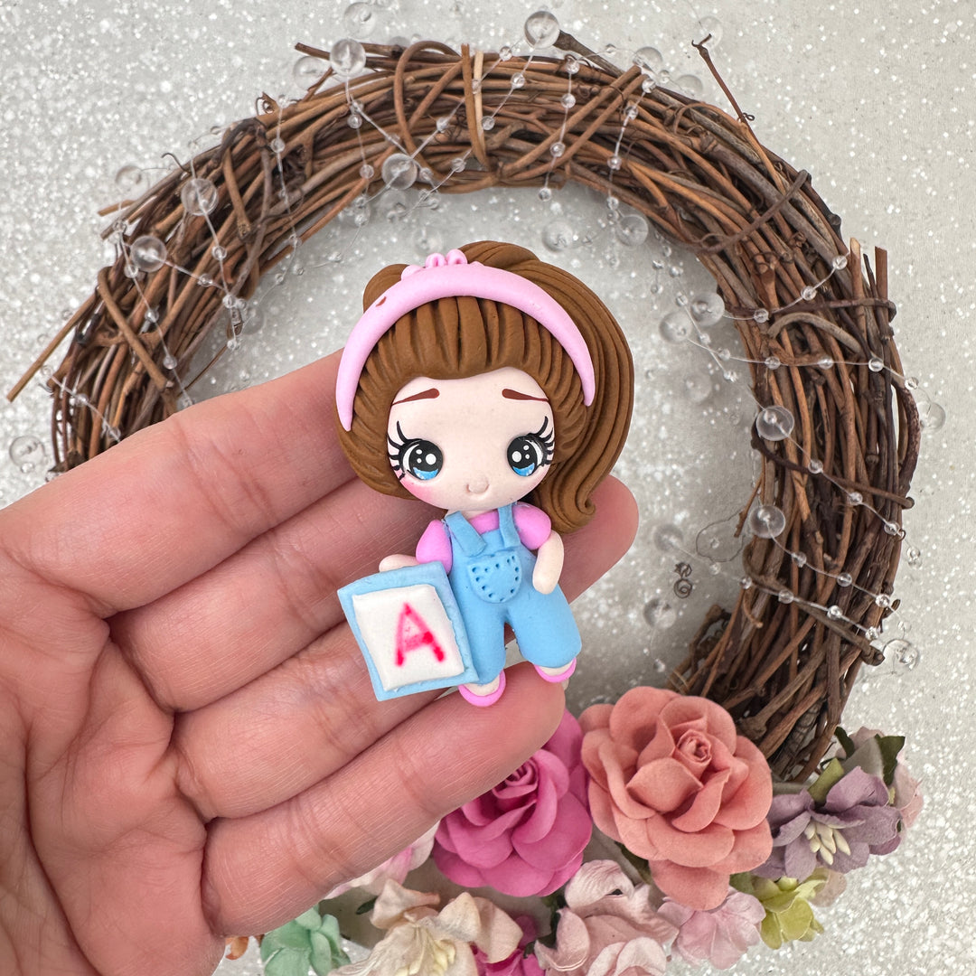 Blue pink jumpsuit girl - Embellishment Clay Bow Centre