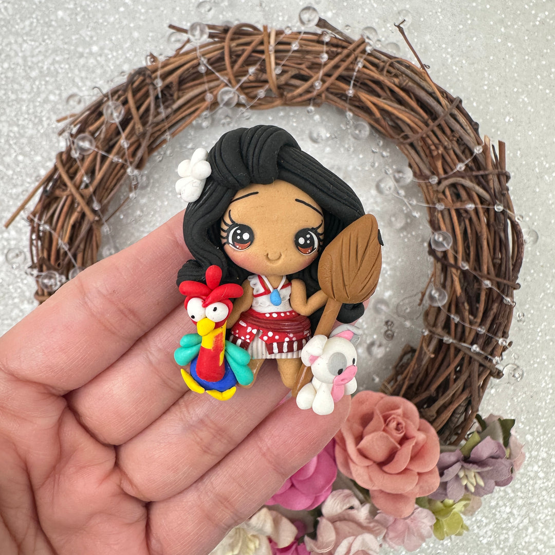 Brown island girl - Handmade Flatback Clay Bow Centre