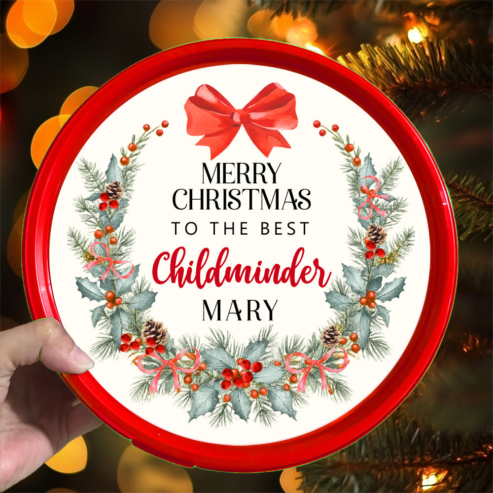 Childminder Merry christmas - Celebrations Chocolate Tub Label Sticker