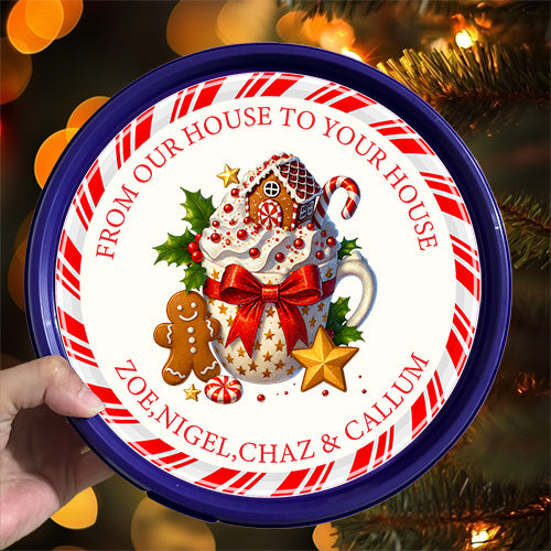 Cocoa mug christmas from our house to your - Celebrations Chocolate Tub Label Sticker