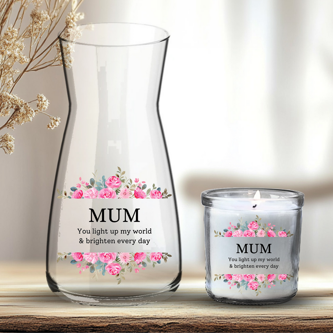 Mother's Day UV DTF decal- MUM You light up my world & brighten every day pink rose