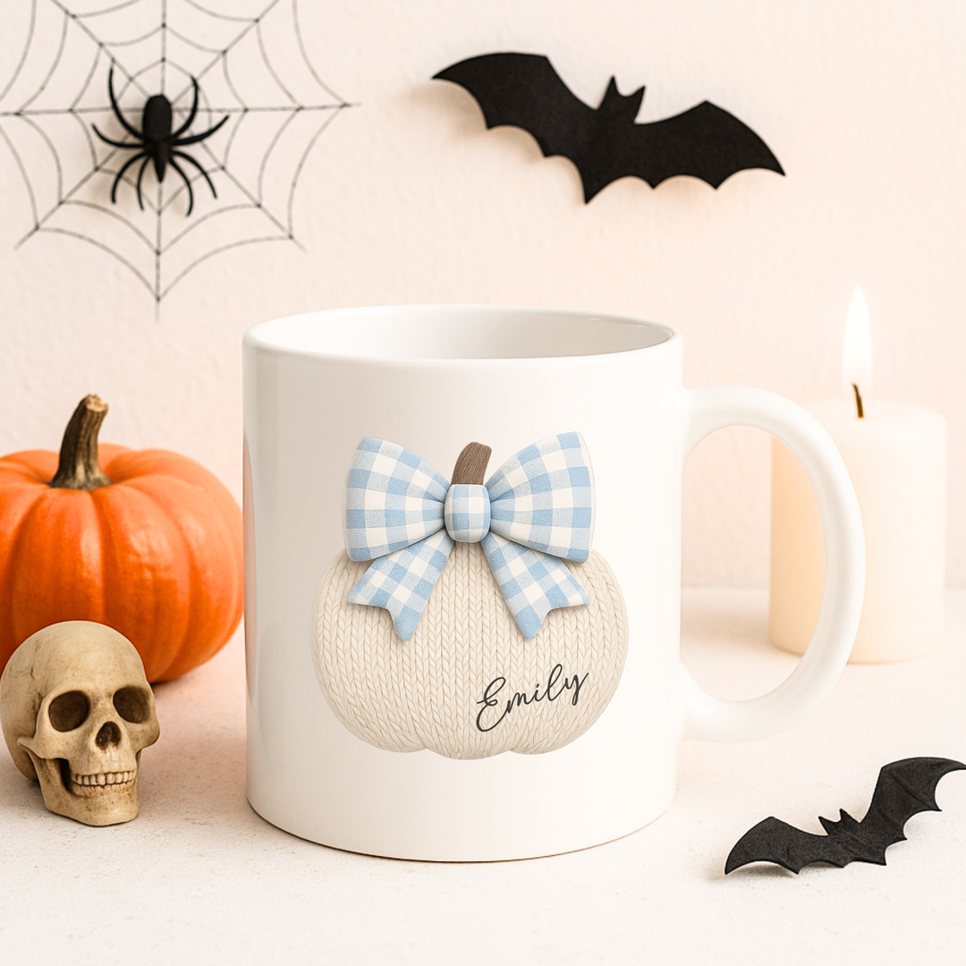 UV DTF - personalised pumpkin with blue plaid bow