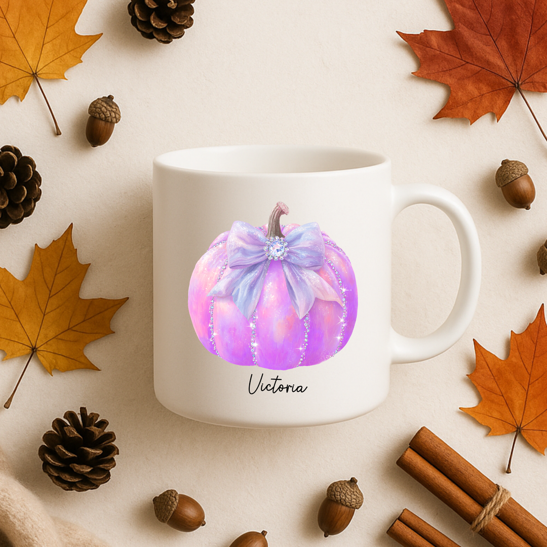 UV DTF - personalised sparkling pumpkin with blue bow