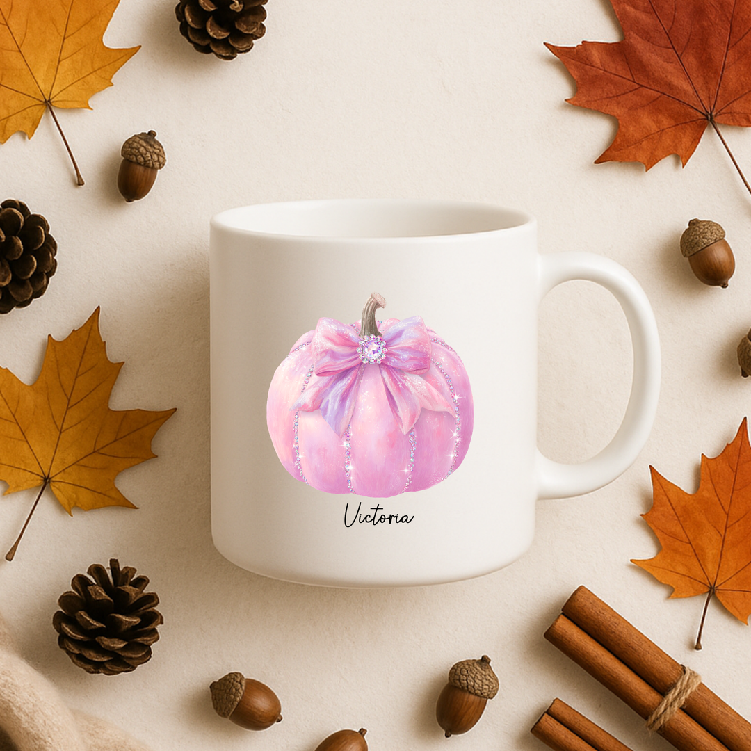 UV DTF - personalised sparkling pumpkin with pink bow