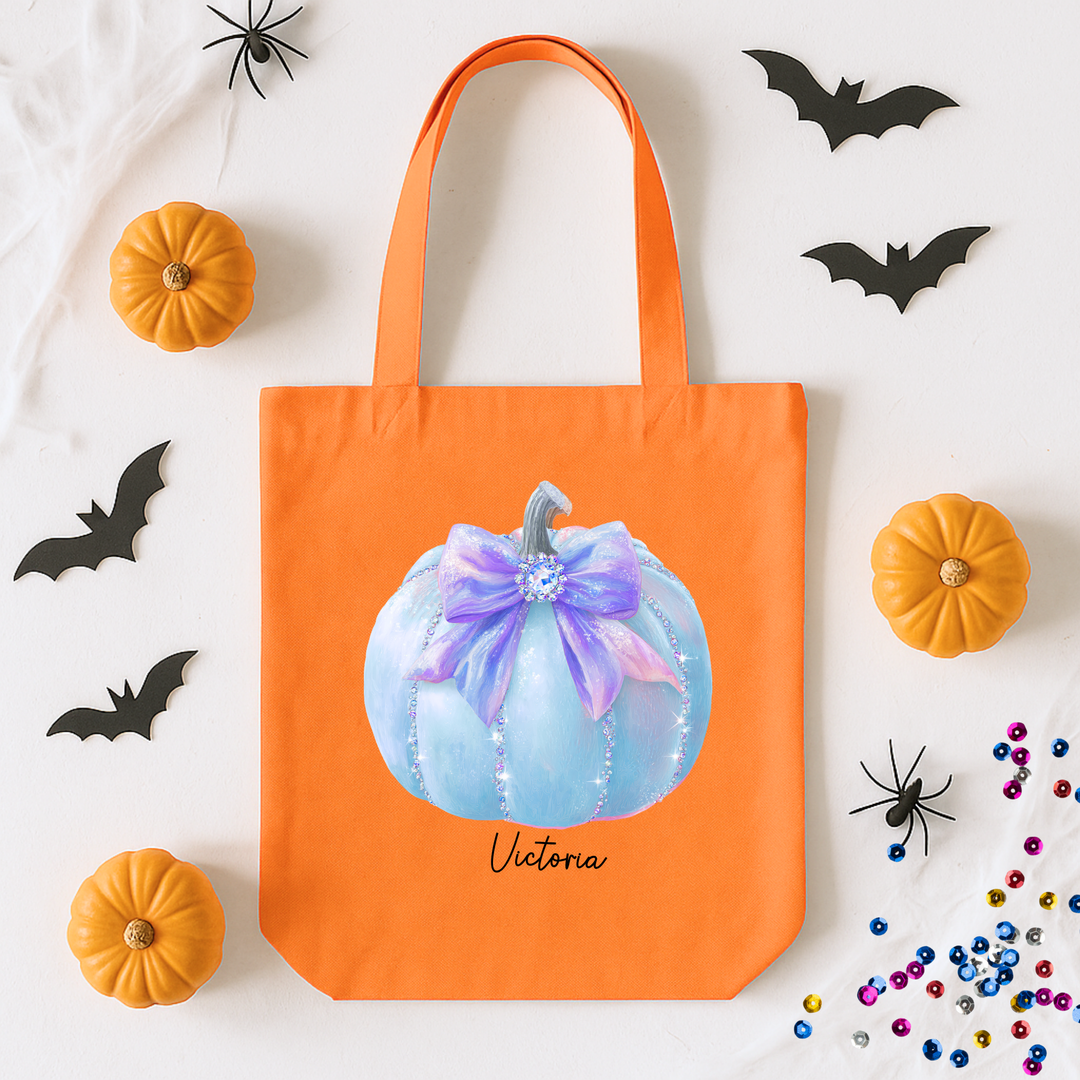 Custom DTF Transfer - Sparkling blue pumpkin blue bow personalised - DTF ready to press