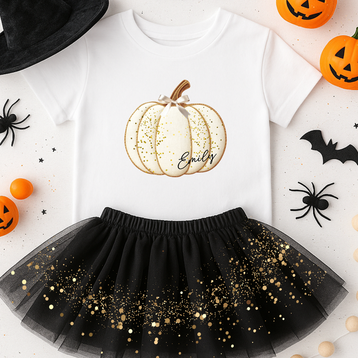 Custom DTF Transfer - Seamed white pumpkin bow personalised - DTF ready to press