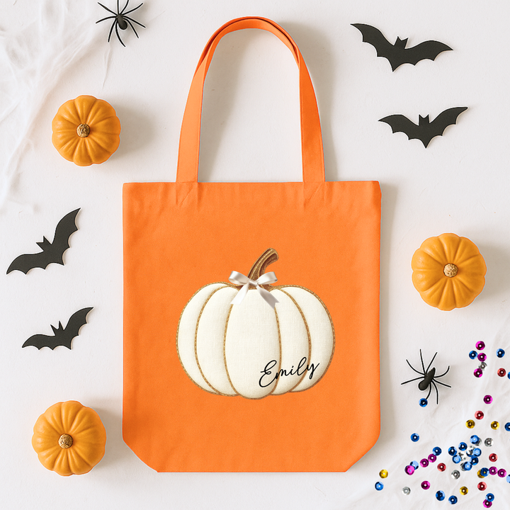 Custom DTF Transfer - Seamed white pumpkin bow personalised - DTF ready to press