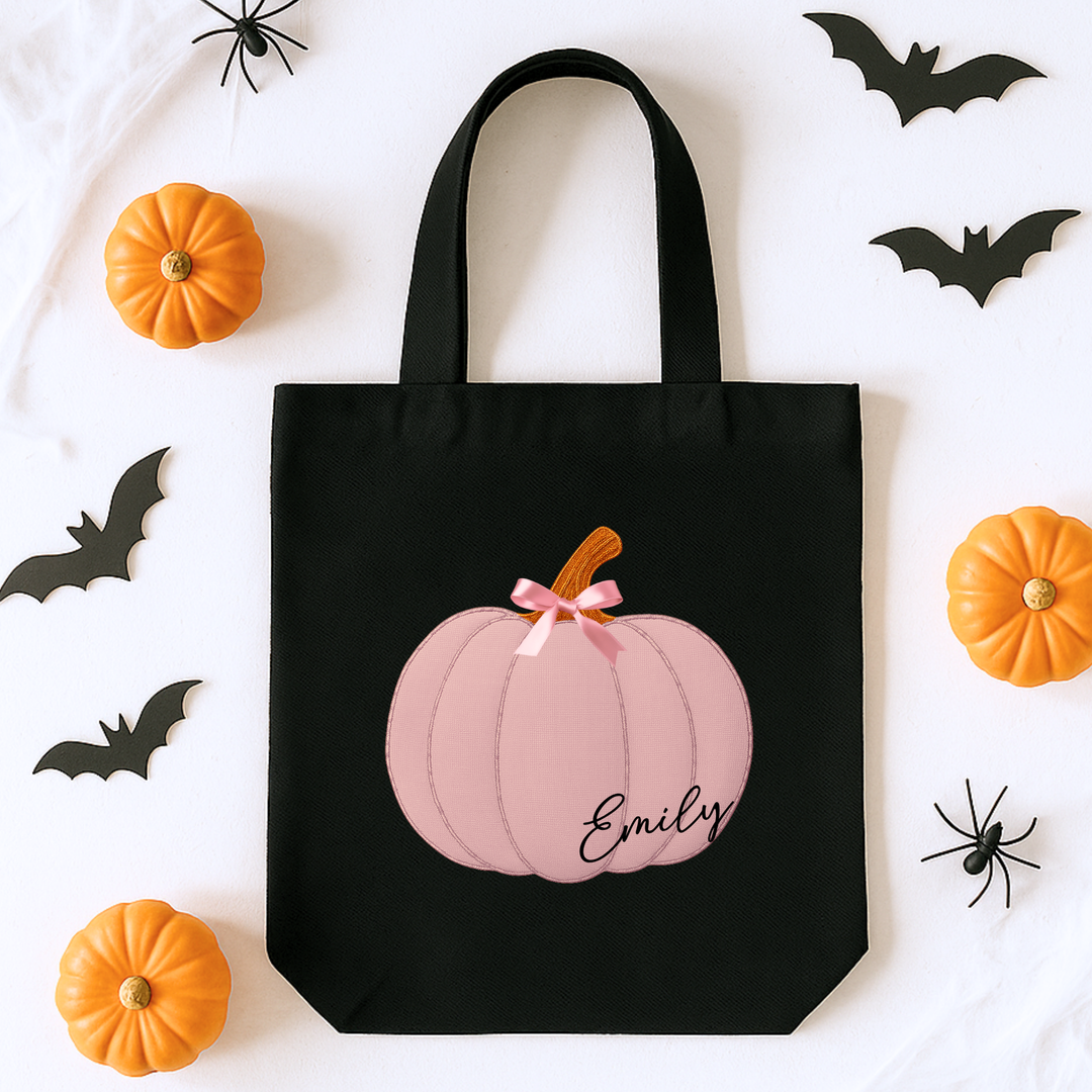 Custom DTF Transfer - Seamed pink pumpkin bow personalised - DTF ready to press