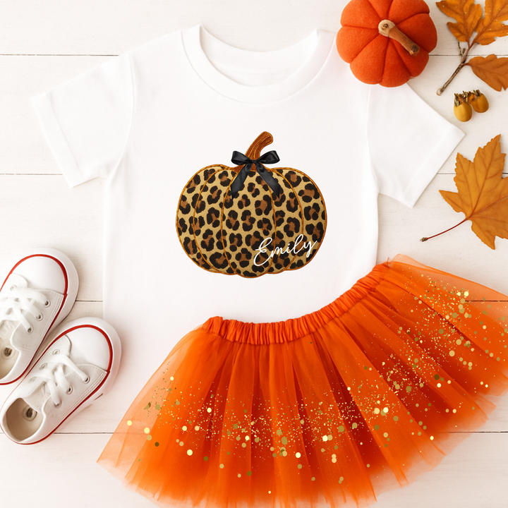 Custom DTF Transfer - Seamed leopard pumpkin bow personalised - DTF ready to press