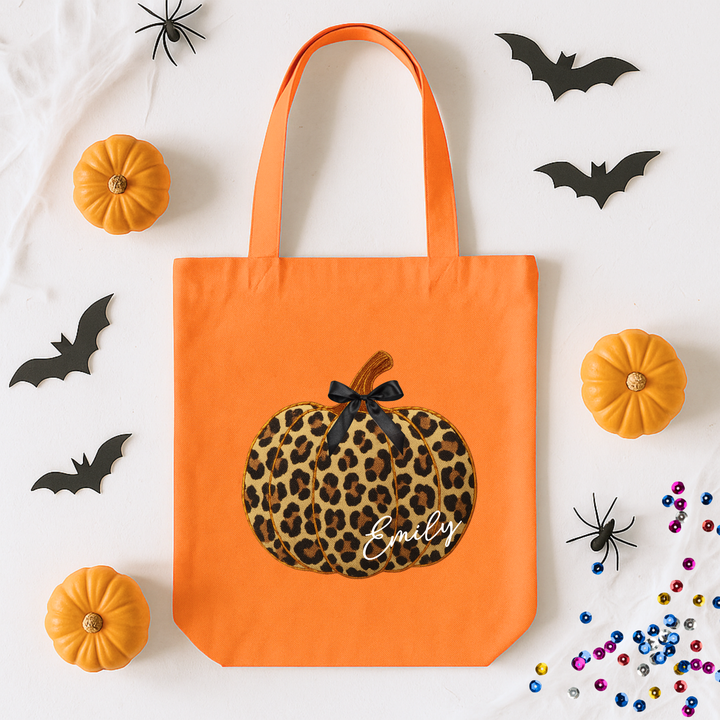 Custom DTF Transfer - Seamed leopard pumpkin bow personalised - DTF ready to press