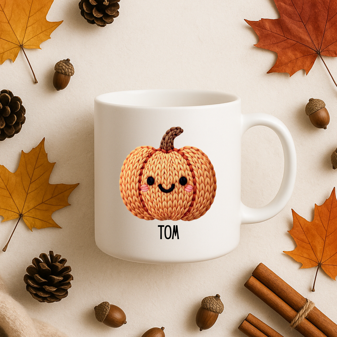 UV DTF - personalised cute knitted orange pumpkin