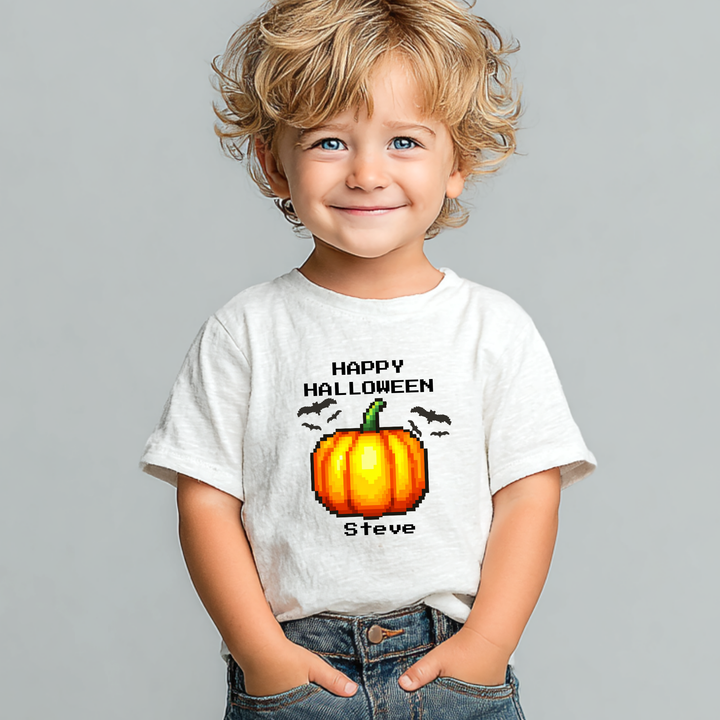 Custom DTF Transfer - Pixel orange pumpkin happy Halloween personalised - DTF ready to press