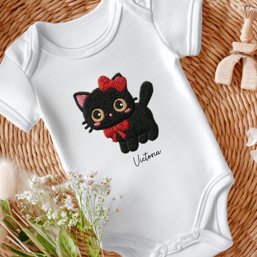 Custom DTF Transfer - Black cat red bow personalised - DTF ready to press