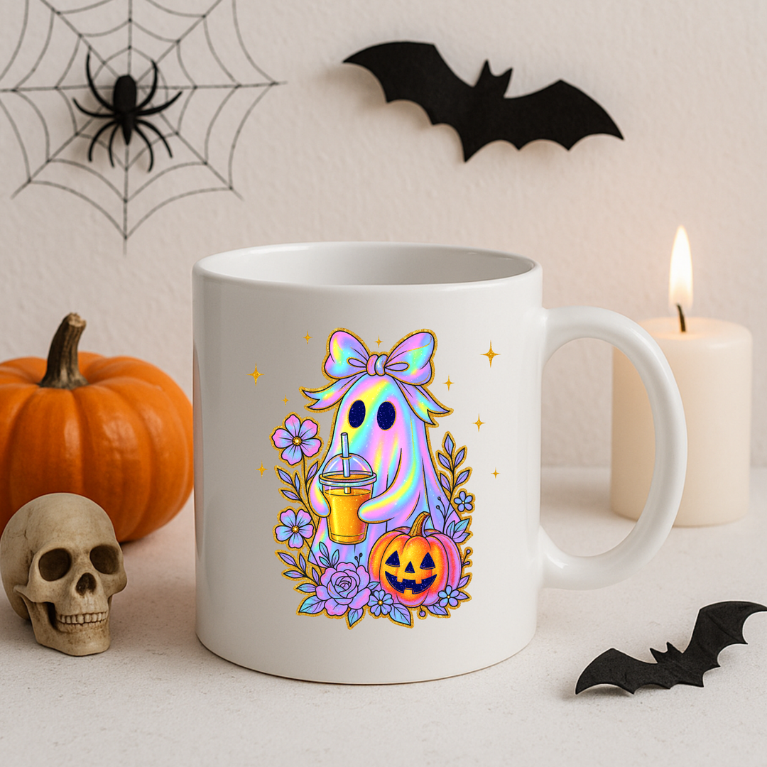 UV DTF - personalised spooky ghost Halloween with flower