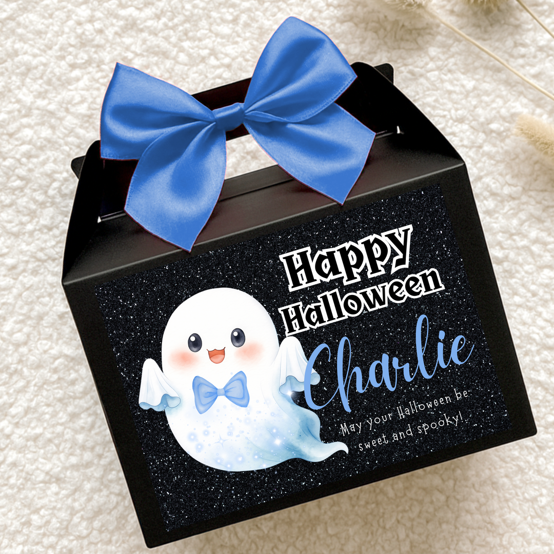 Label Sticker Party treat box - blue ghost - happy halloween