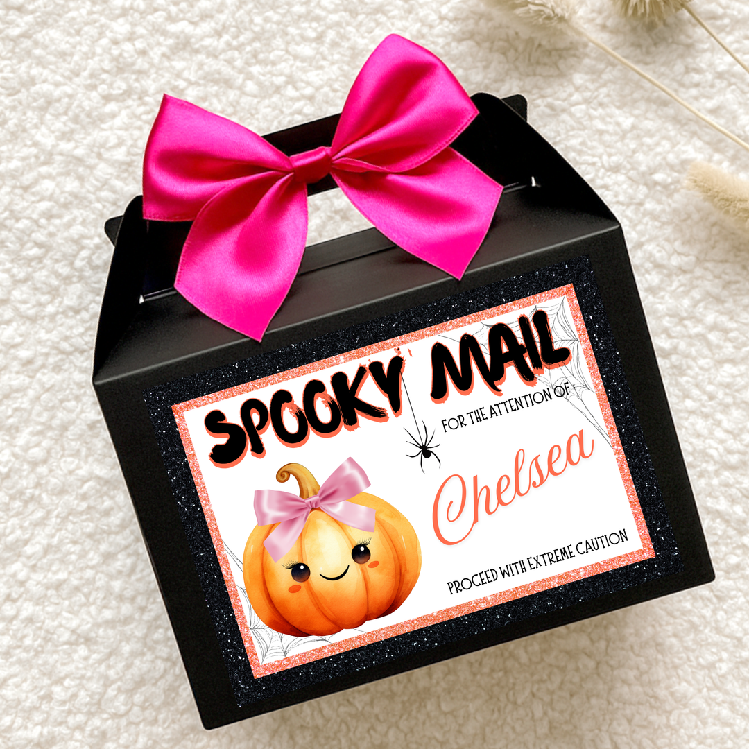 Label Sticker Party treat box - spooky mail pumpkin - halloween