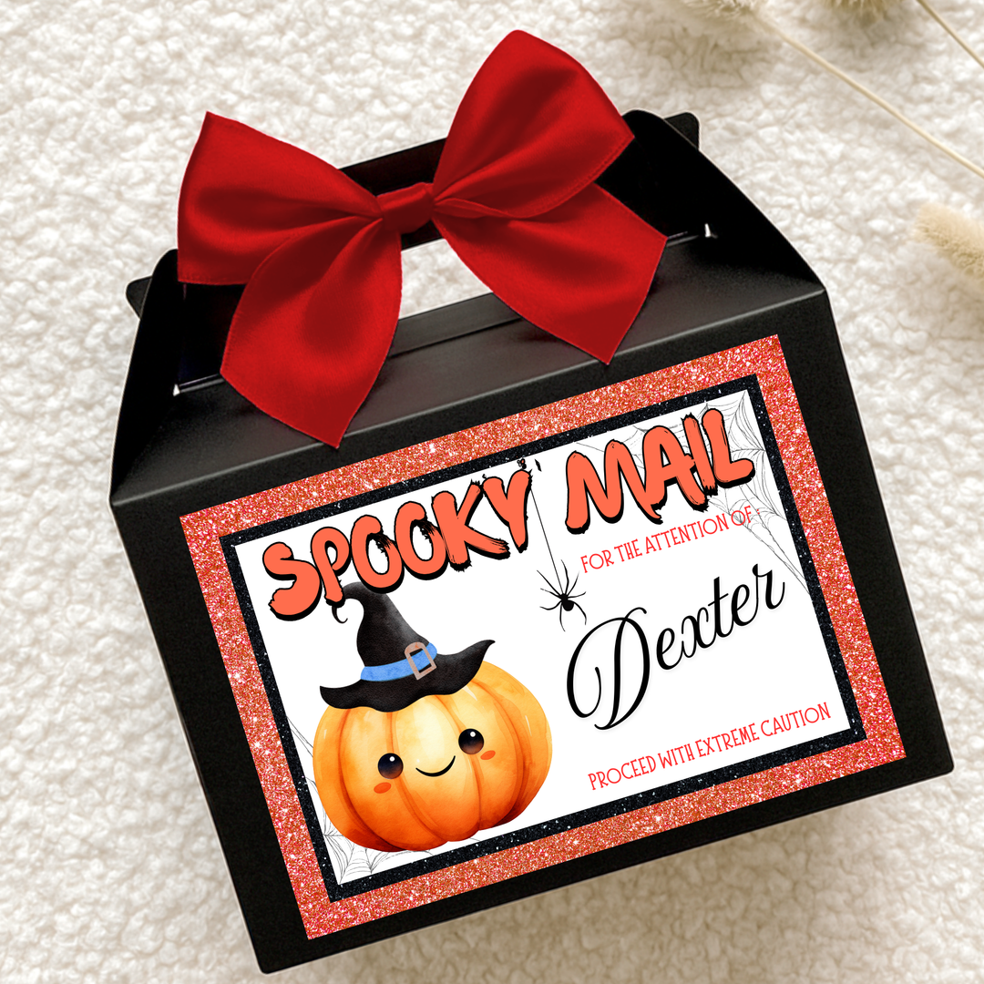 Label Sticker Party treat box - spooky mail pumpkin - halloween