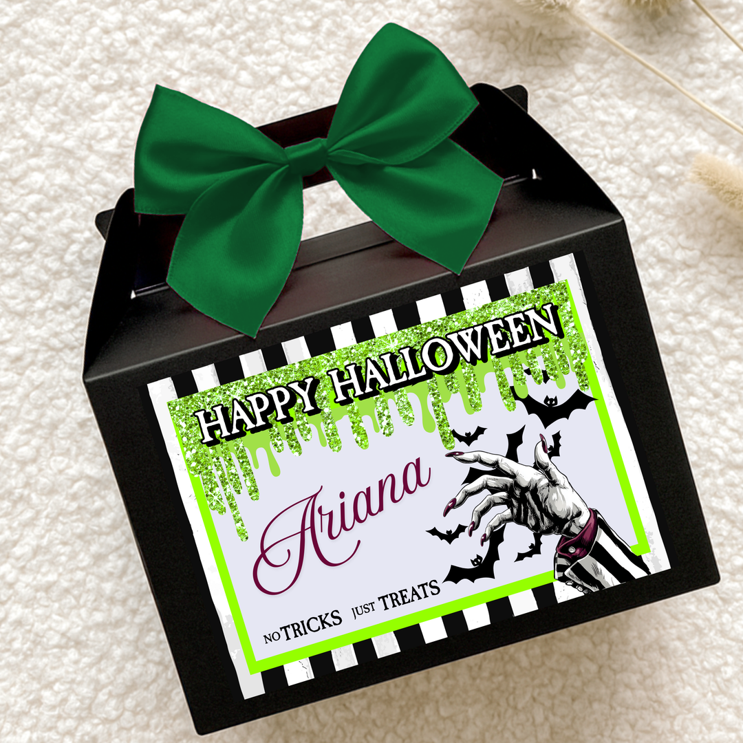 Label Sticker Party treat box - spooky mail green - happy halloween