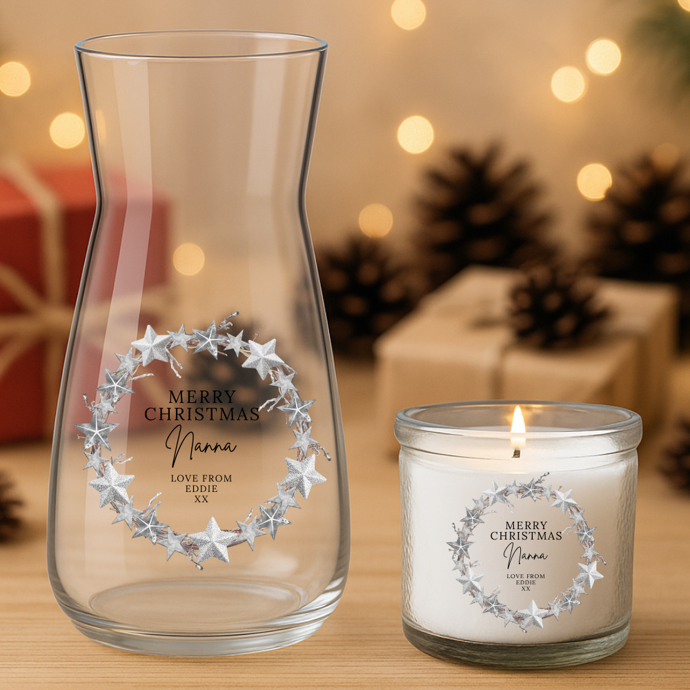 Merry Christmas White Stars Love From - Personalized - Christmas UV DTF Decal