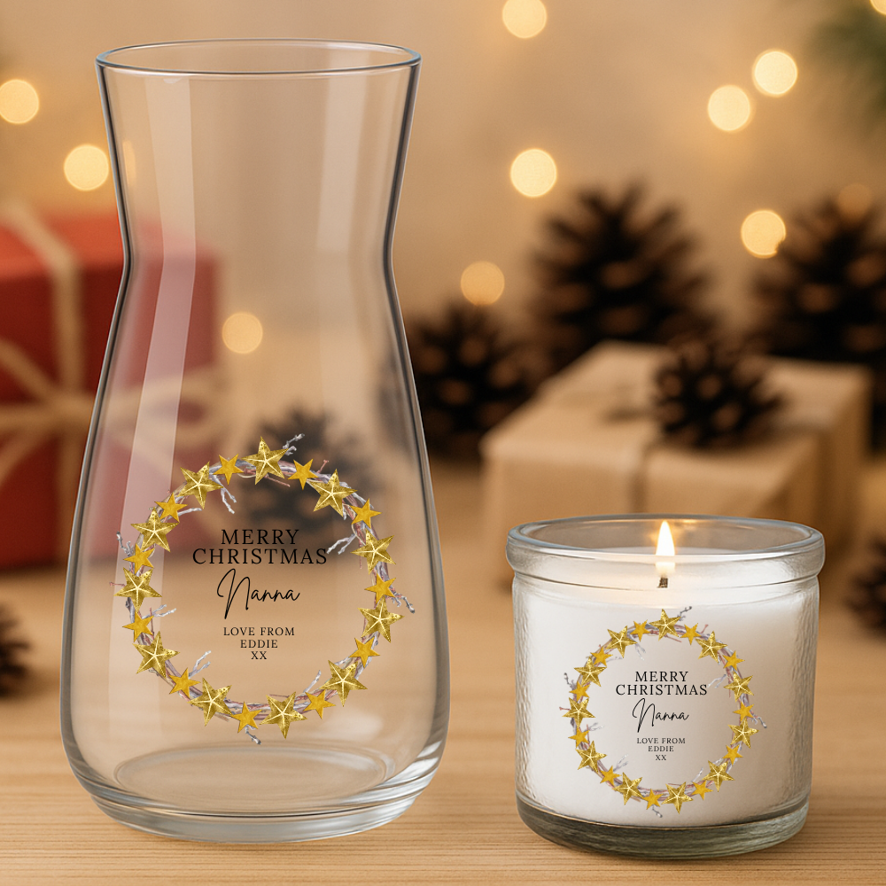 Merry Christmas Yellow Stars Love From - Personalized - Christmas UV DTF Decal