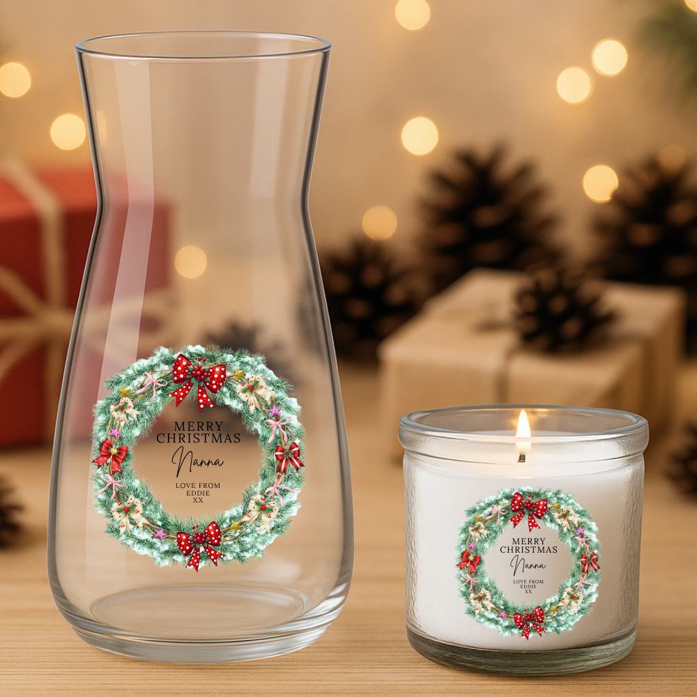 Merry Christmas Wreath Love From - Personalized - Christmas UV DTF Decal