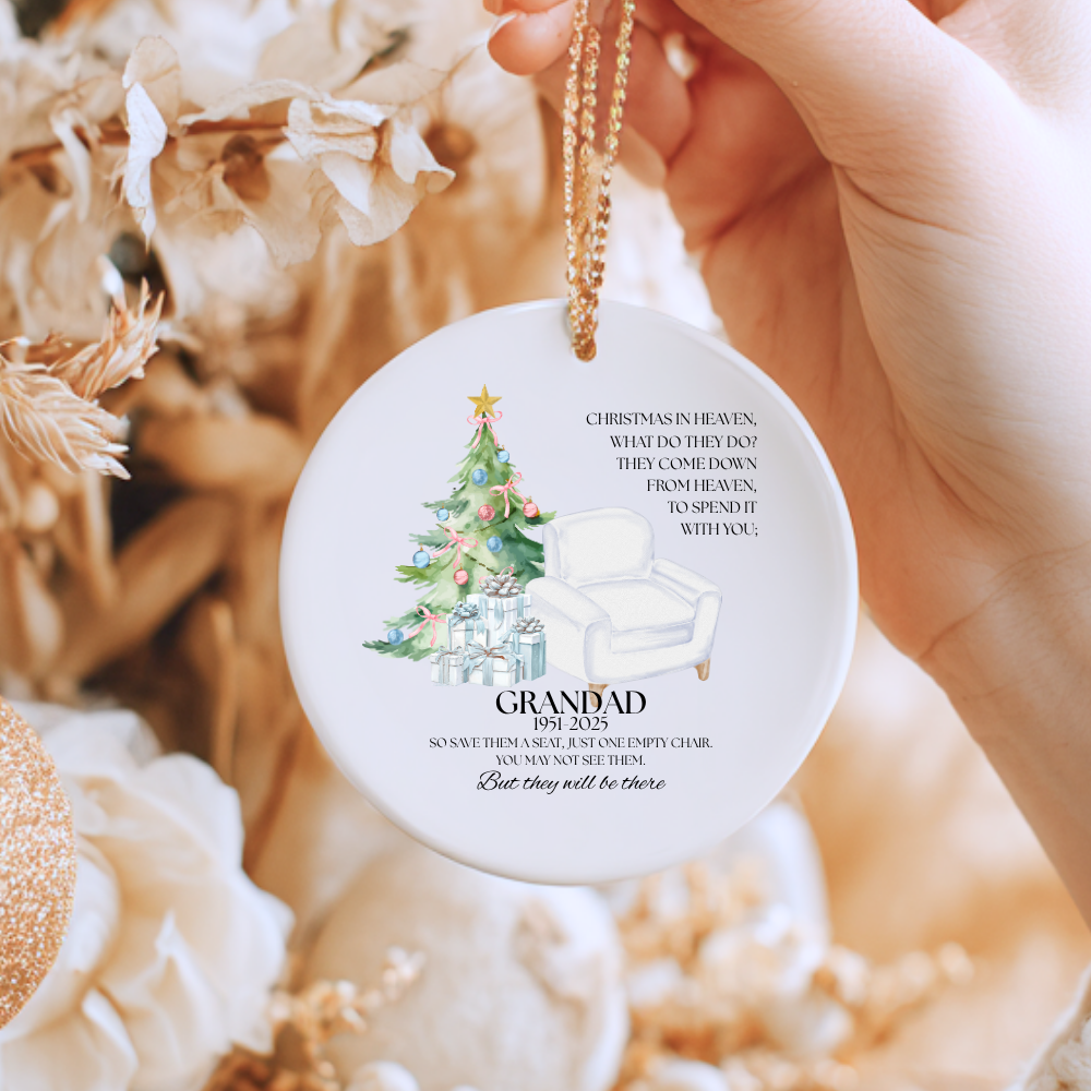 Christmas in heaven, what do they do? They come down from heaven, to spend it with you white sofa - Personalized - Christmas UV DTF Decal